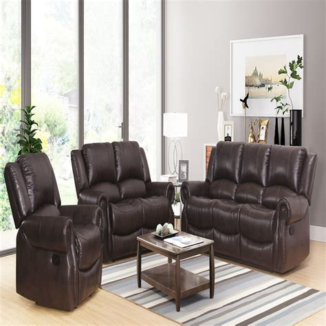 Abbyson Living Toya 3-Piece Faux Leather Reclining Sofa Set - Walmart.com