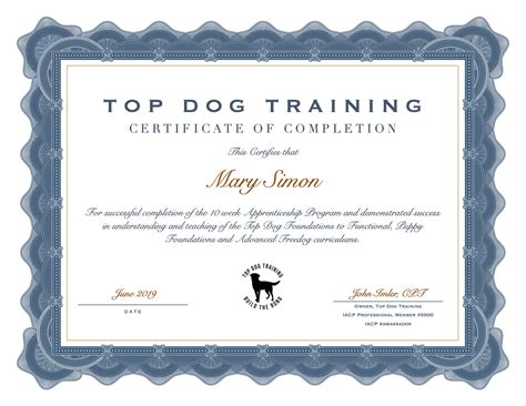 Printable Dog Training Certificate Template