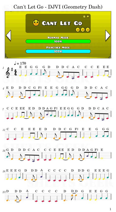 Can't Let Go - DJVI (Geometry Dash) | Easy Sheet Music