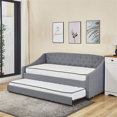 Buy KOSY KOALA Linen fabric daybed grey sofa bed with underbed trundle ...