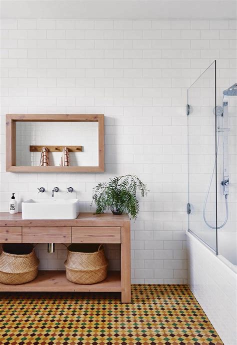 White and timber bathrooms to inspire your next build | Patterned floor ...