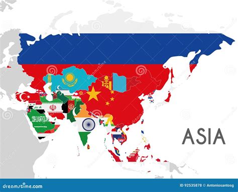 Ejemplo Pol Tico Del Vector Del Mapa De Asia Con Las Banderas De Todos ...