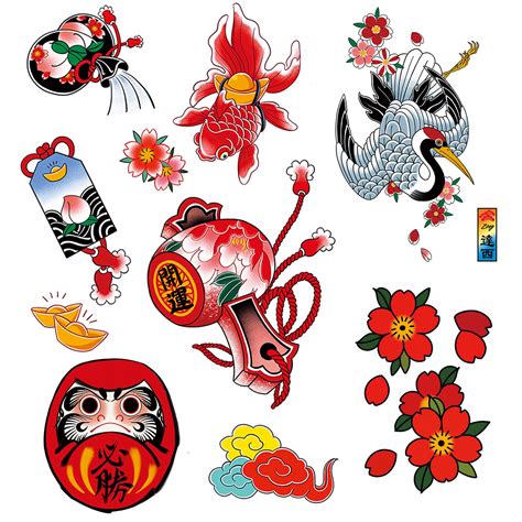 Buy PUSNMI Japanese Traditional Tattoo Old School Stickers for Men ...