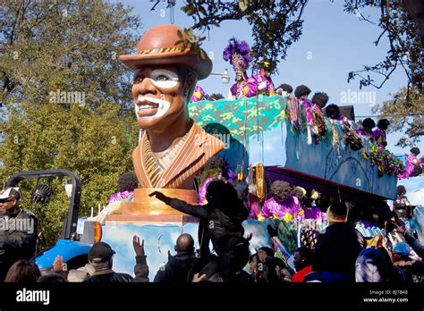 Float with riders in the Zulu parade on Mardi Gras day. New Orleans, LA ...