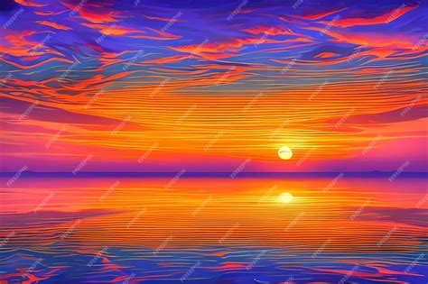 Premium AI Image | A painting of a sunset with the sun setting on the ...