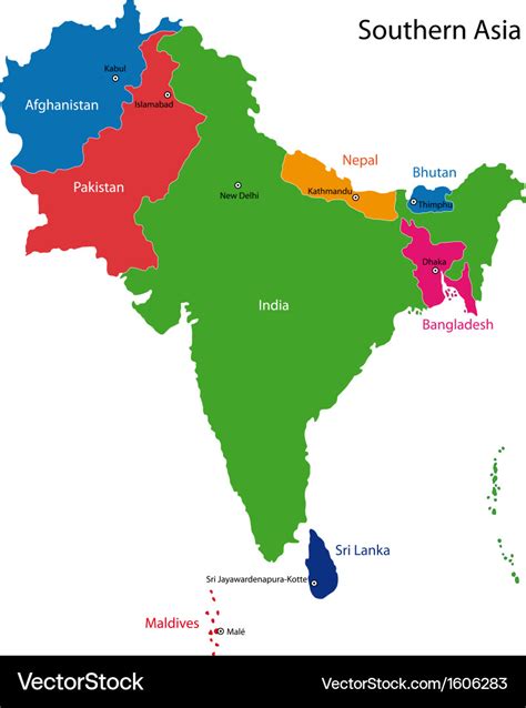 Southern asia map Royalty Free Vector Image - VectorStock