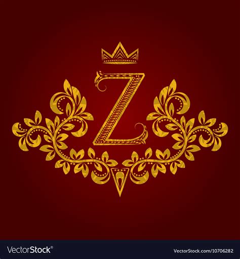 Patterned golden letter z monogram in vintage Vector Image