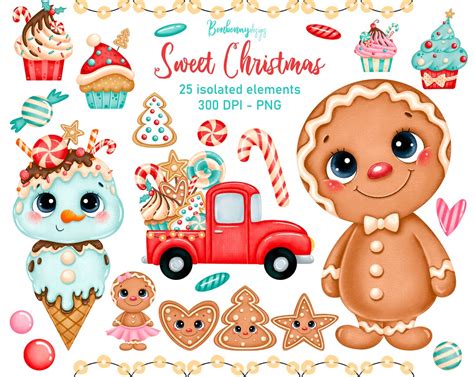 Sweet Christmas Clipart, Cute Gingerbread Man Clipart, Winter Clipart ...