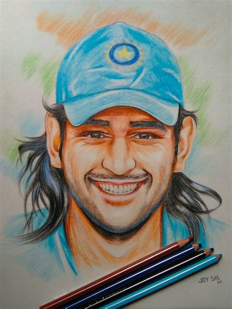 Potrait of MS Dhoni (Pencil Colour Art by Joy Das) | Cool pencil ...