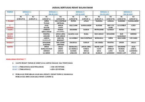 Jadual Bertugas Bulan 6 | PDF