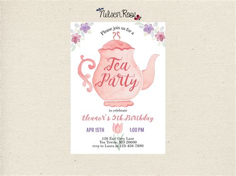 Tea Party Invitation Floral Tea Party Birthday Invite Pink Teapot ...