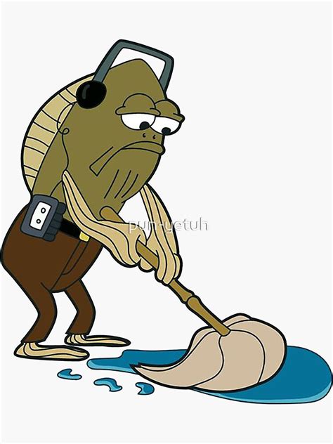 "Spongebob Fred Cleaning" Sticker for Sale by pun-yetuh | Redbubble