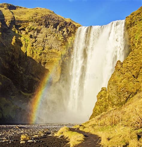 Rainbow at Skogafoss Waterfall Iceland Stock Image - Image of southwest ...