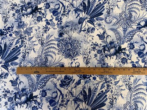 French Blue Floral Toile Fabric #85