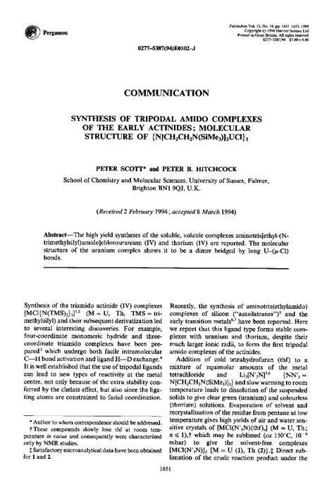 (PDF) Synthesis of tripodal amido complexes of the early actinides ...