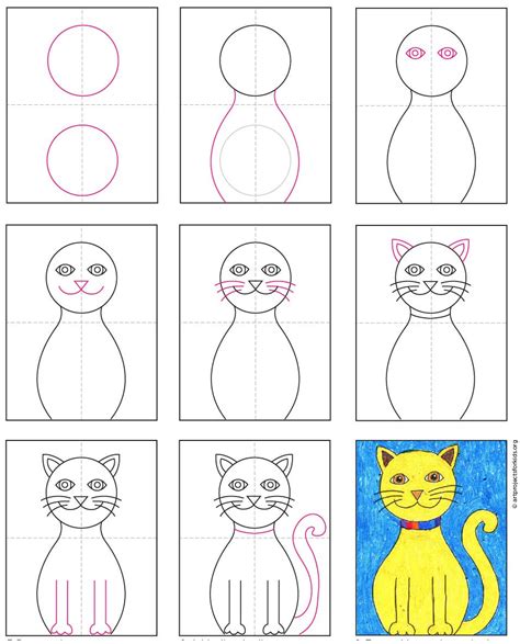 Easy How to Draw a Cat Tutorial Video and Cat Coloring Page | Simple ...