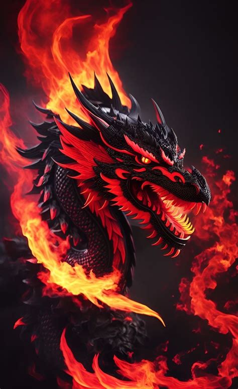 black red dragon in fire in 2023 | Red dragon painting, Red and black ...