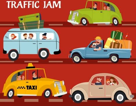 Traffic jam drawing cars icons colored cartoon design vectors stock in ...