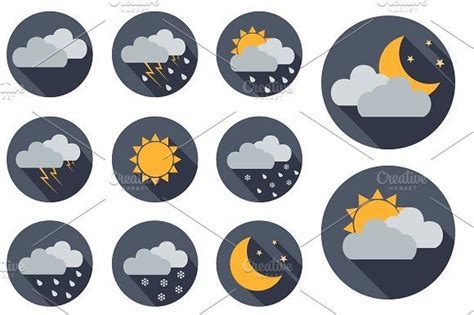 11 Vector Weather icons. Flat design | Weather icons, Flat design icons ...