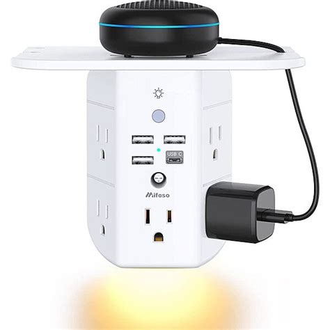 [Amazon] Mifaso Wall Outlet Extender w/ Shelf & Night Light w/ 5-Outlet ...