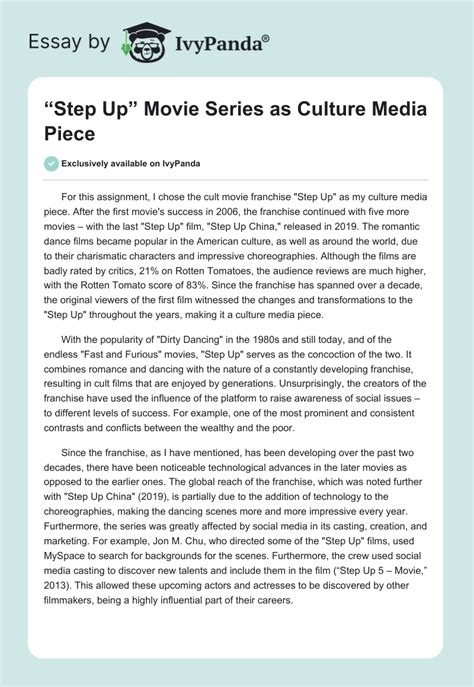 "Step Up" Movie Series as Culture Media Piece - 367 Words | Essay Example