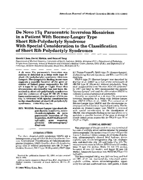 (PDF) De novo 17q paracentric inversion mosaicism in a patient with ...