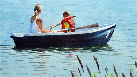 Watercolor painting of a rowboat with mom and daughter - YouTube ...