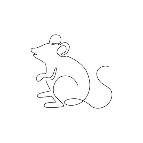 One continuous line drawing of cute standing mouse for logo identity ...