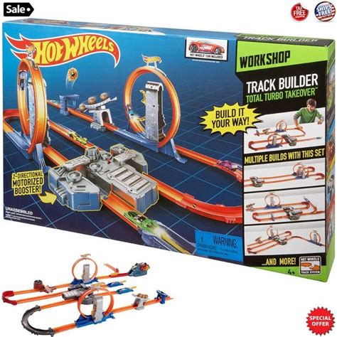 Kids Hot Wheels Racing Cars Race Track Set + 2 Motorized Booster For ...