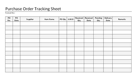 Purchase order tracking sheet