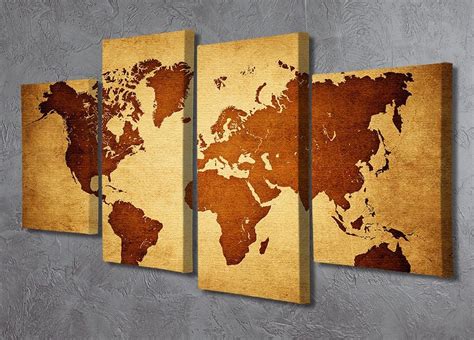 old map of the world 4 Split Panel Canvas | Canvas Art Rocks