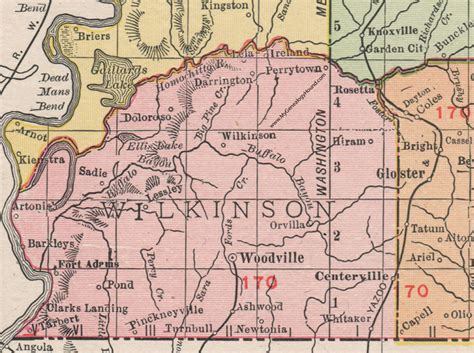 Wilkinson County, Mississippi, 1911, Map, Rand McNally, Woodville ...