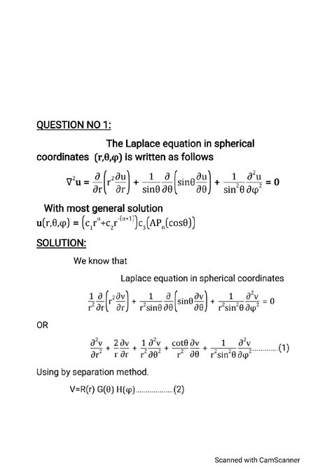 SOLUTION: Laplace equation in spherical coordinates - Studypool