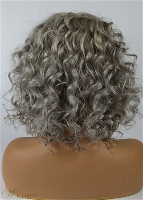 Medium Salt And Pepper Hair Curly Human Hair Lace Front Women Wigs