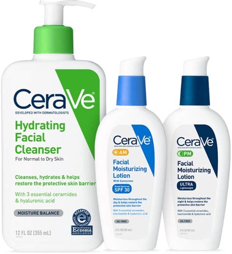 CeraVe Daily Skincare for Dry Skin | Hydrating Face Wash, AM Face ...