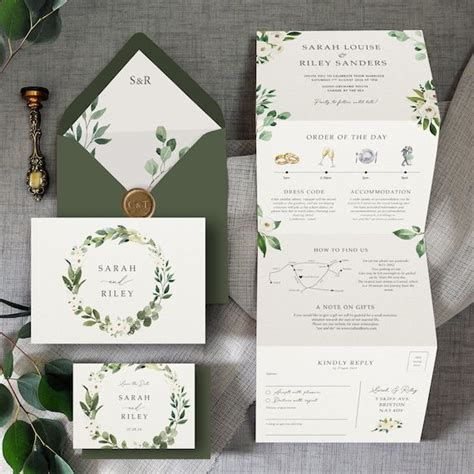 White Floral & Greenery. Luxury Wedding Invitation. Greenery Wedding ...