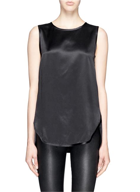 Vince Silk Satin Tank Top in Black - Lyst