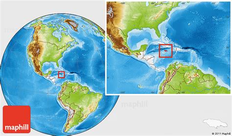 Physical Location Map of Jamaica, highlighted continent, within the ...