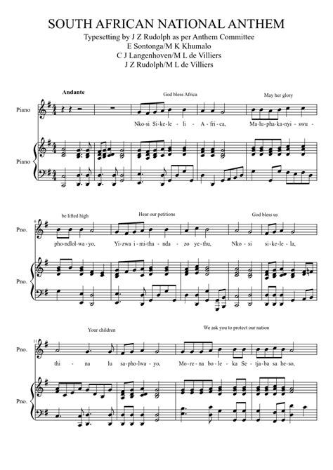 South African National Anthem sheet music download free in PDF or MIDI