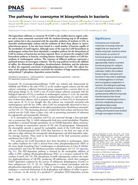 (PDF) The pathway for coenzyme M biosynthesis in bacteria