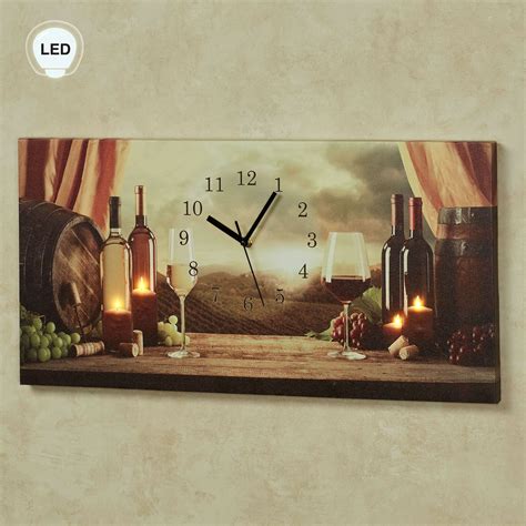 Wine LED Lighted Canvas Wall Art with Clock