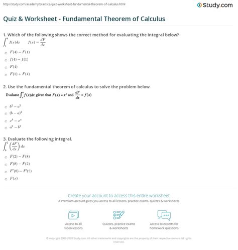 Quiz & Worksheet - Fundamental Theorem of Calculus | Study.com