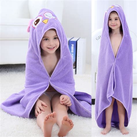 Kids Hooded Bath Towels Soft Microfiber Baby Towels Purple Owl ...