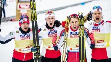 Norwegian nordic combined athletes win gold in the team competition ...