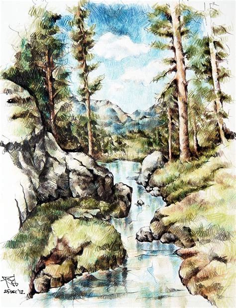 landscape - colored pencils © Razvan Nitoi 2012 | Landscape drawings ...