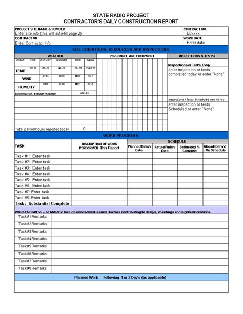 Construction Project Daily Report Template