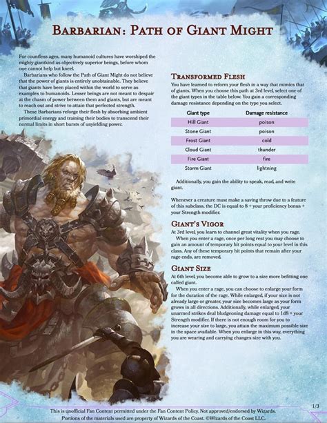 [OC][Subclass] Barbarian: Path of Giant Might (Full Subclass in the ...