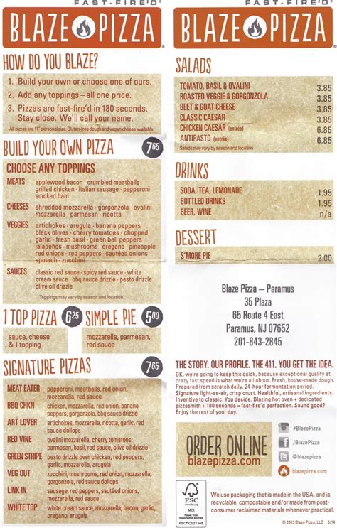 Whereisthemenu.net | Blaze Pizza - Paramus, NJ 07652