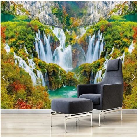 Large custom mural wallpaper beautiful landscape waterfall 3D living ...