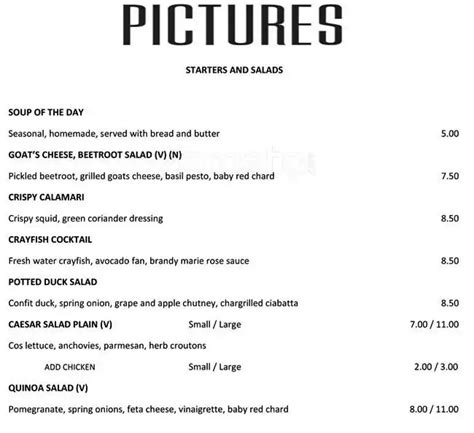 Pictures Menu, Menu for Pictures, Shepherd's Bush, London - Zomato UK